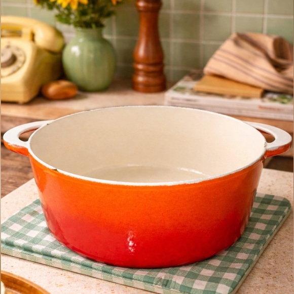Descoware Other - MCM Vintage Descoware 3.5 Quart Dutch Oven Belgian Enameled Cast Iron Flame Red